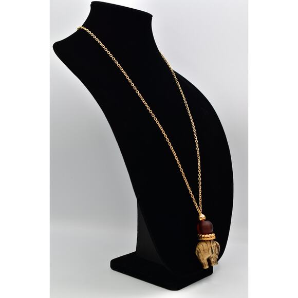 Vintage Resin Elephant Pendant Lucite Amber Gold Tone Chain Chunky 1980s Bin2 - Picture 5 of 11